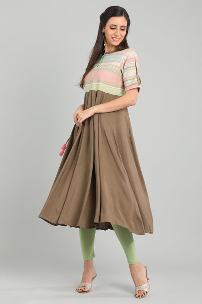 Brown Band Collar Yarn-dyed kurta