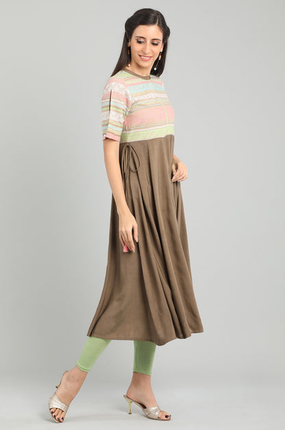 Brown Band Collar Yarn-dyed kurta