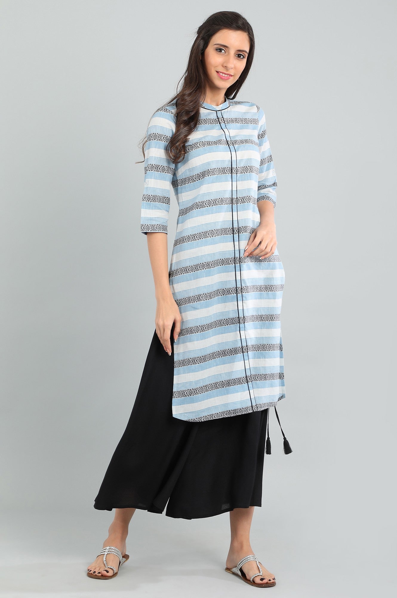 Blue Band Collar Yarn-dyed kurta