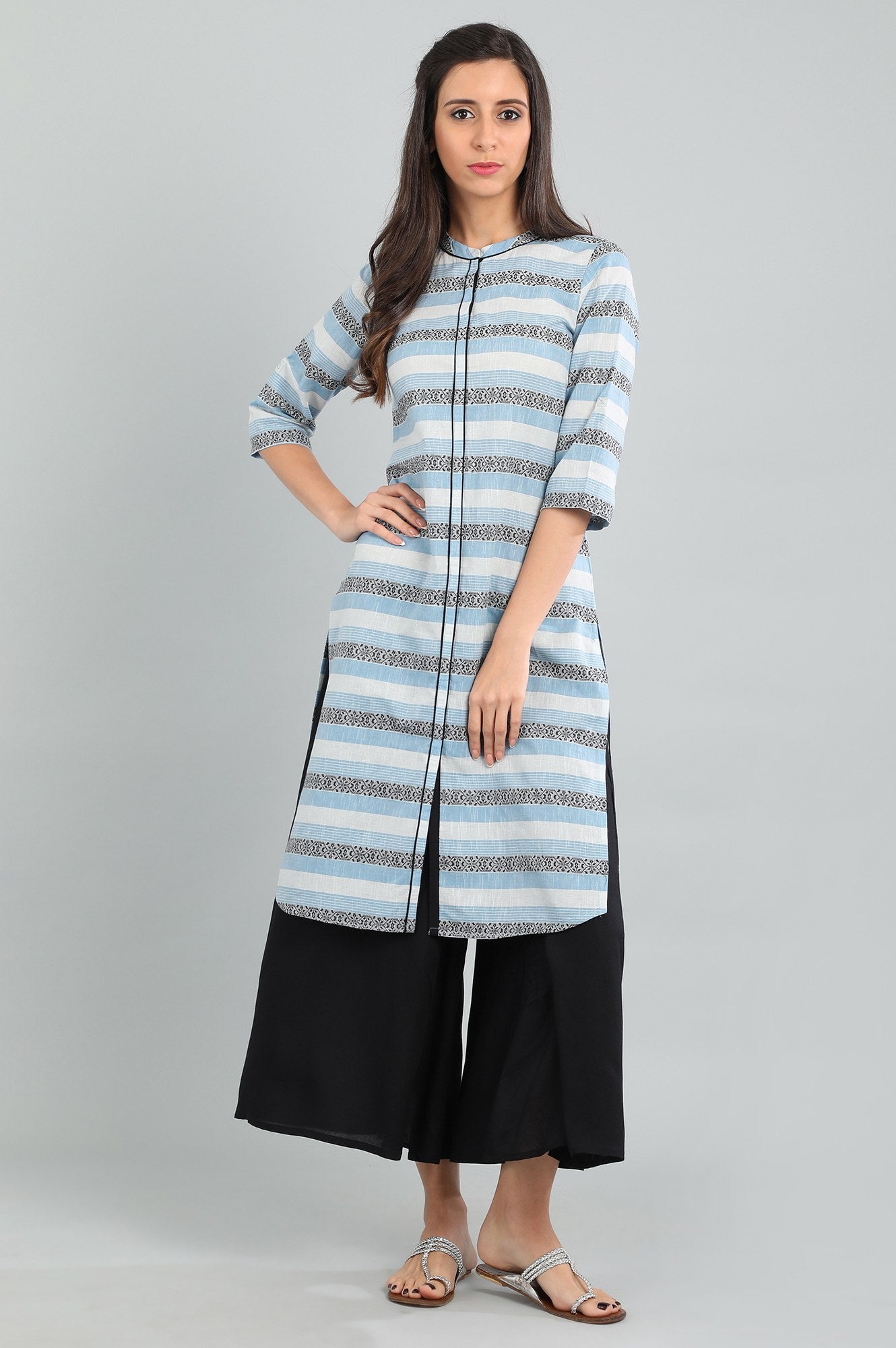 Blue Band Collar Yarn-dyed kurta