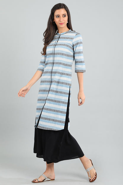 Blue Band Collar Yarn-dyed kurta