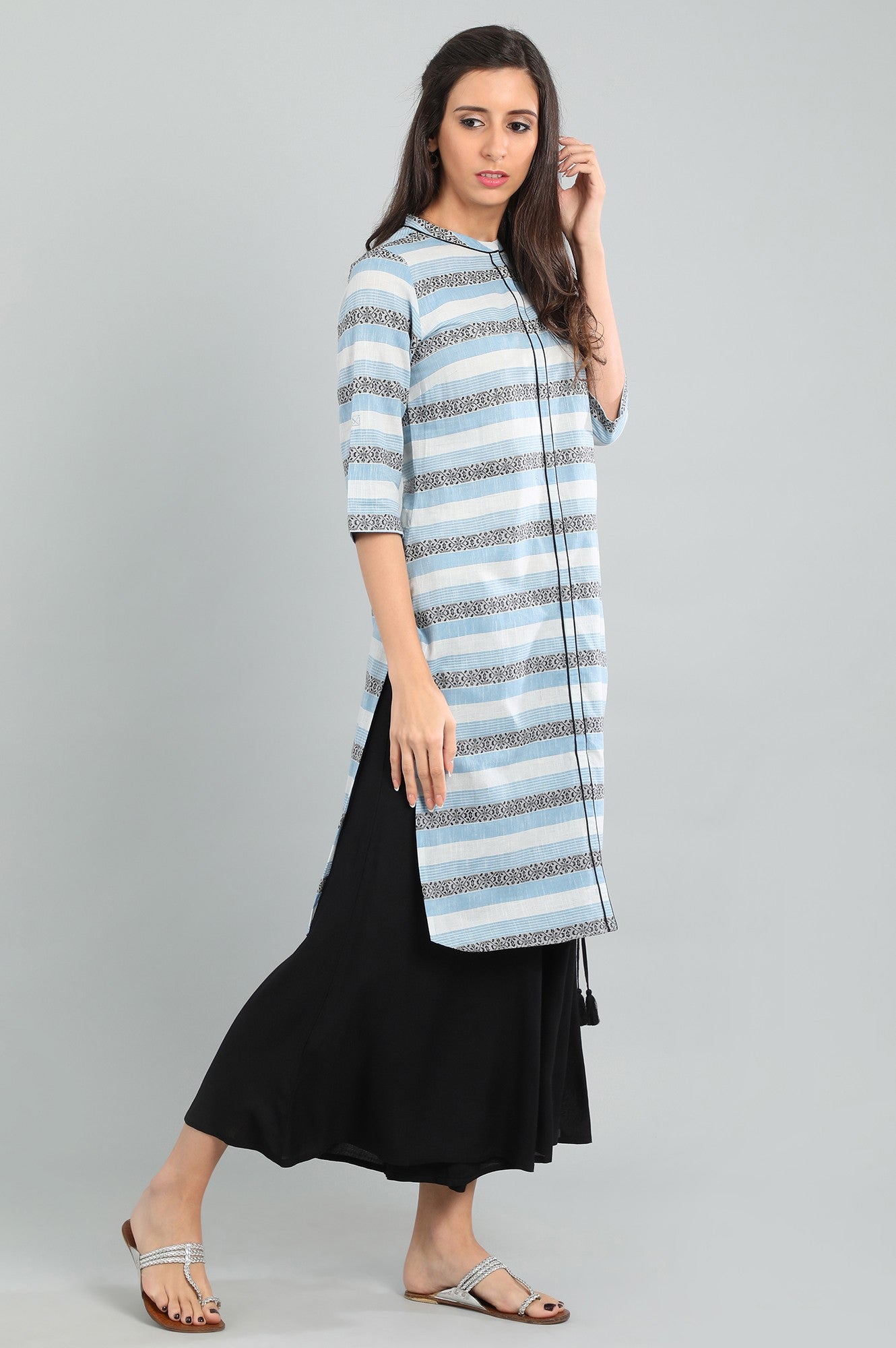 Blue Band Collar Yarn-dyed kurta