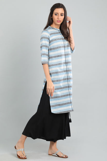 Blue Band Collar Yarn-dyed kurta