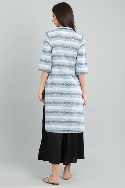 Blue Band Collar Yarn-dyed kurta