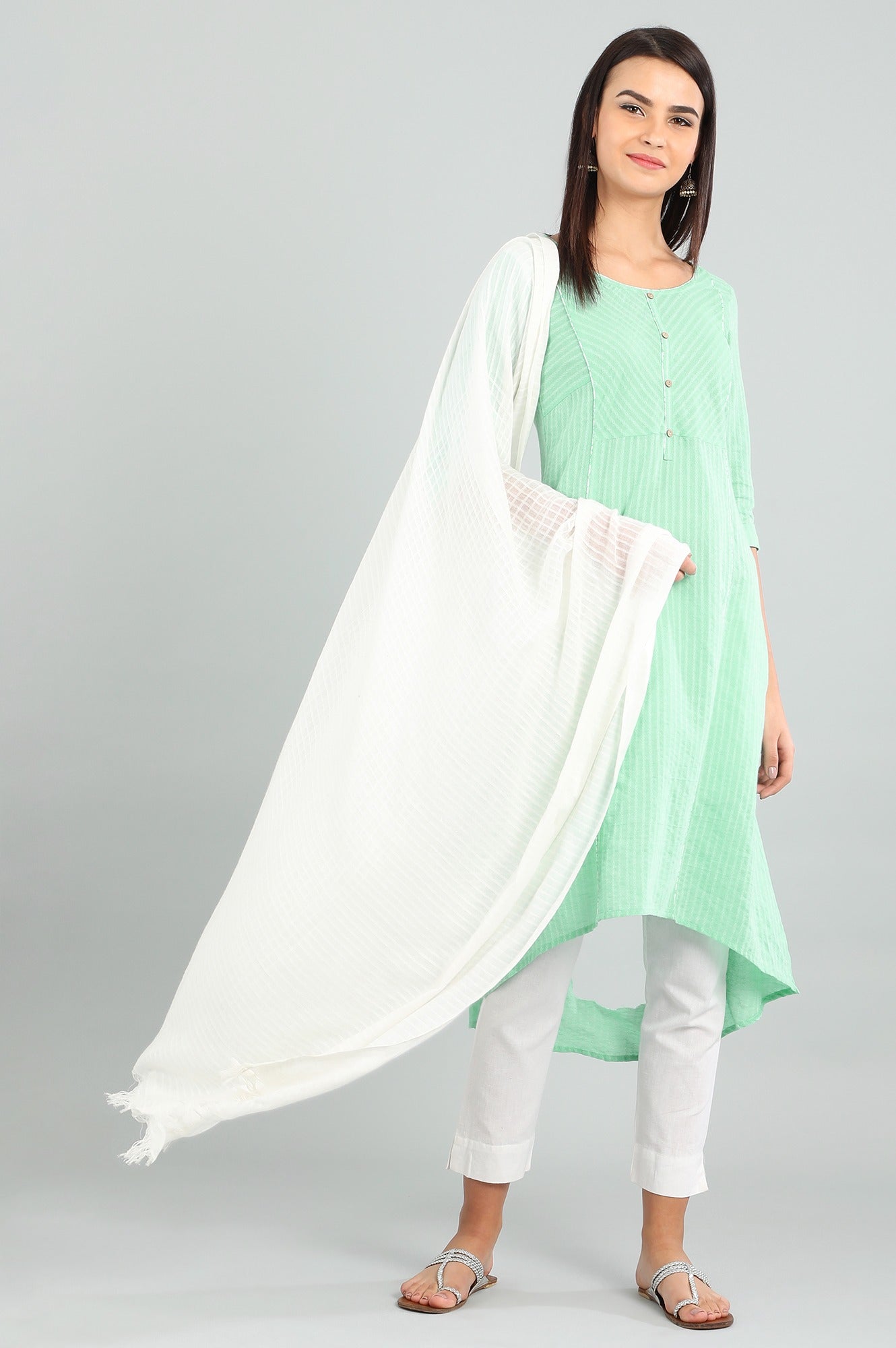 Green Round Neck Yarn-dyed kurta