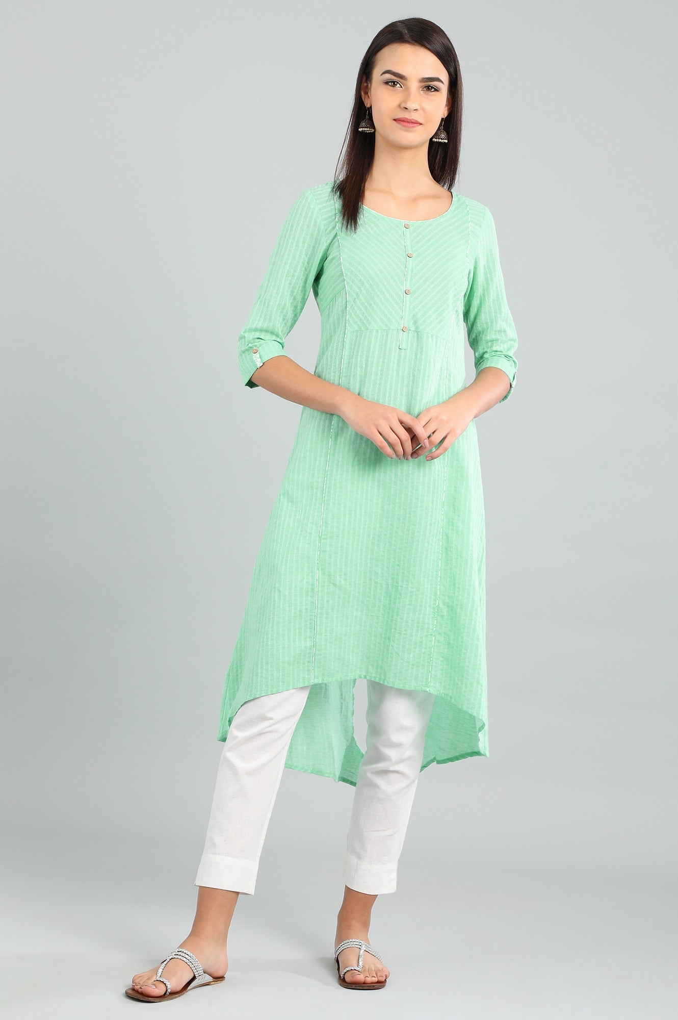 Green Round Neck Yarn-dyed kurta