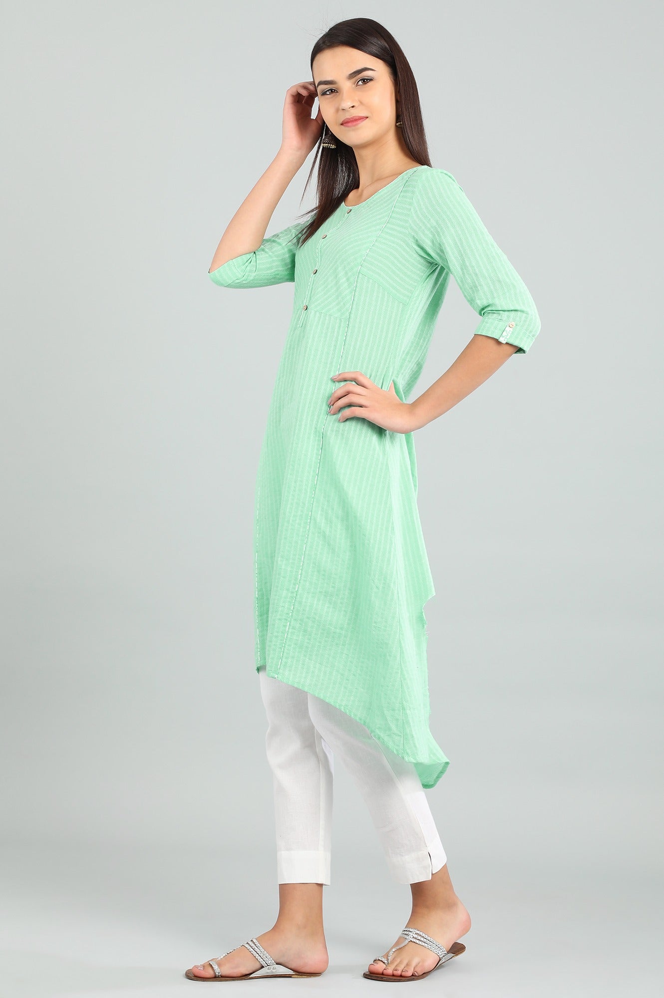 Green Round Neck Yarn-dyed kurta