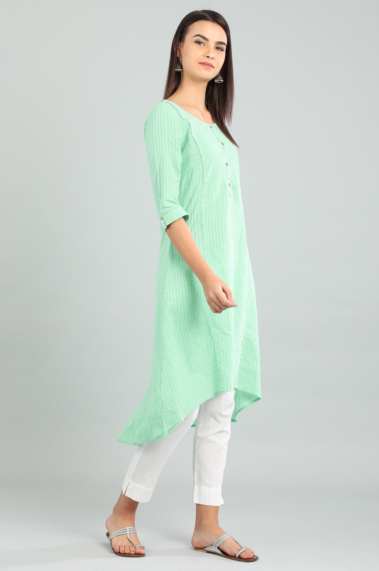 Green Round Neck Yarn-dyed kurta