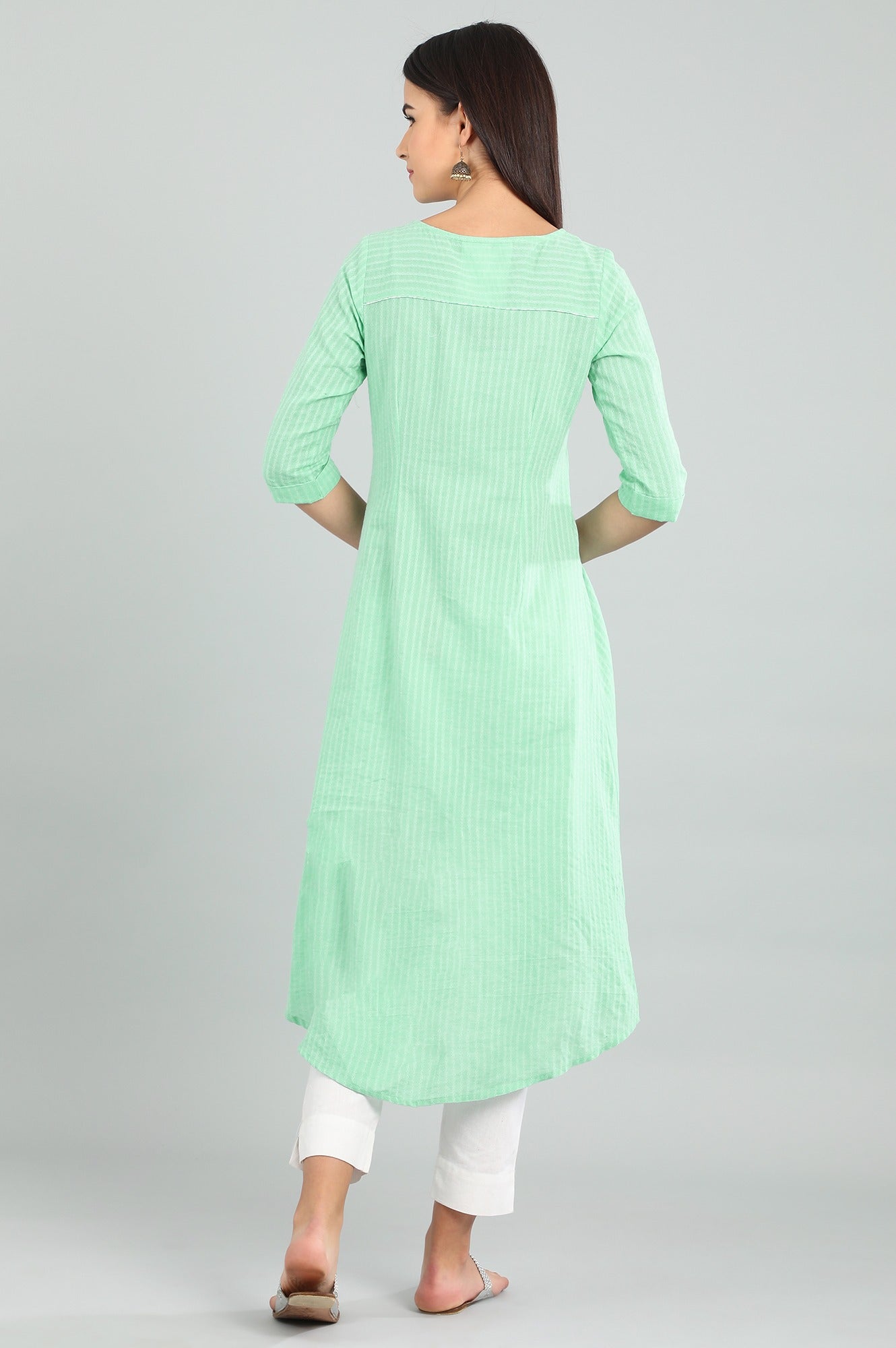 Green Round Neck Yarn-dyed kurta