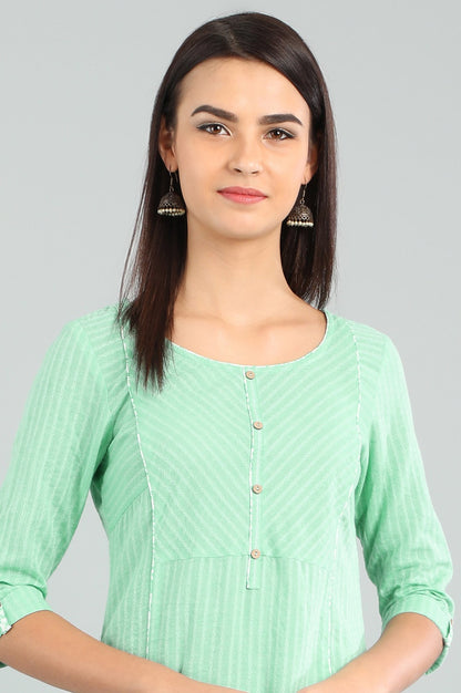 Green Round Neck Yarn-dyed kurta