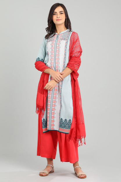 Blue Band Collar Printed kurta