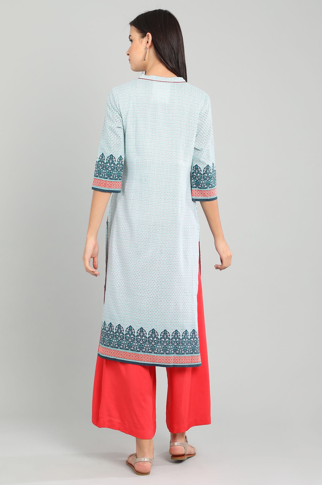 Blue Band Collar Printed kurta