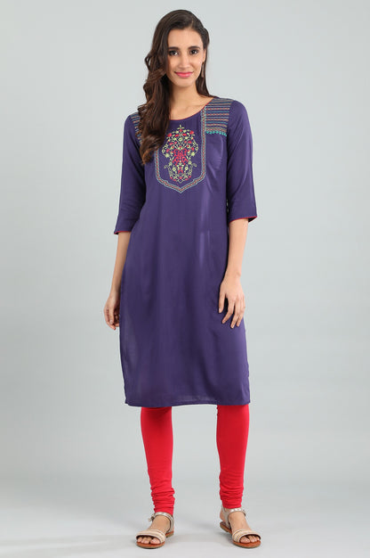 Blue Round Neck Solid kurta