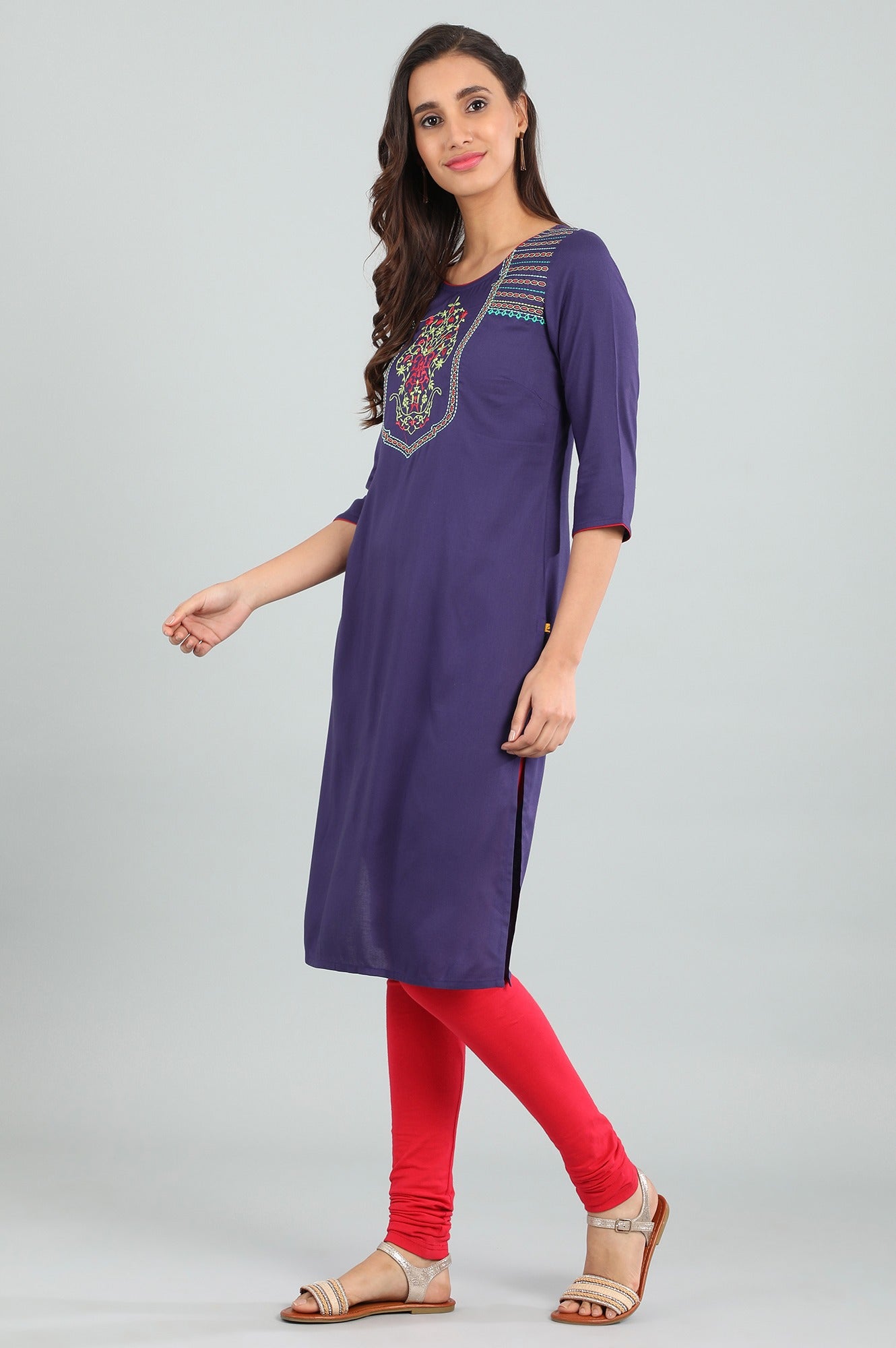 Blue Round Neck Solid kurta