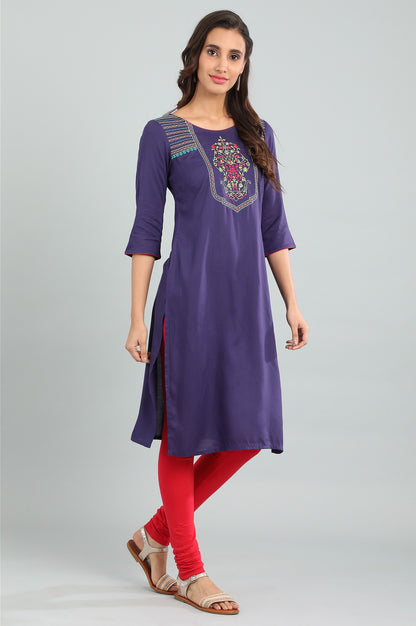 Blue Round Neck Solid kurta