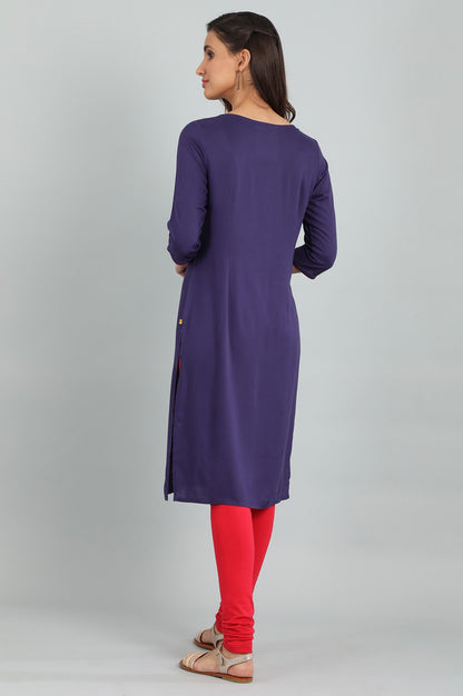 Blue Round Neck Solid kurta