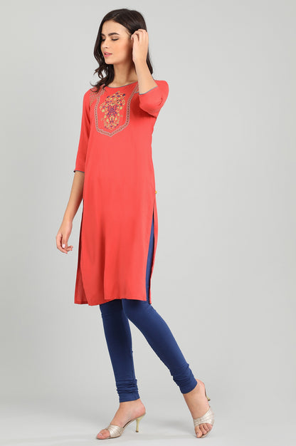 Orange Round Neck Solid kurta