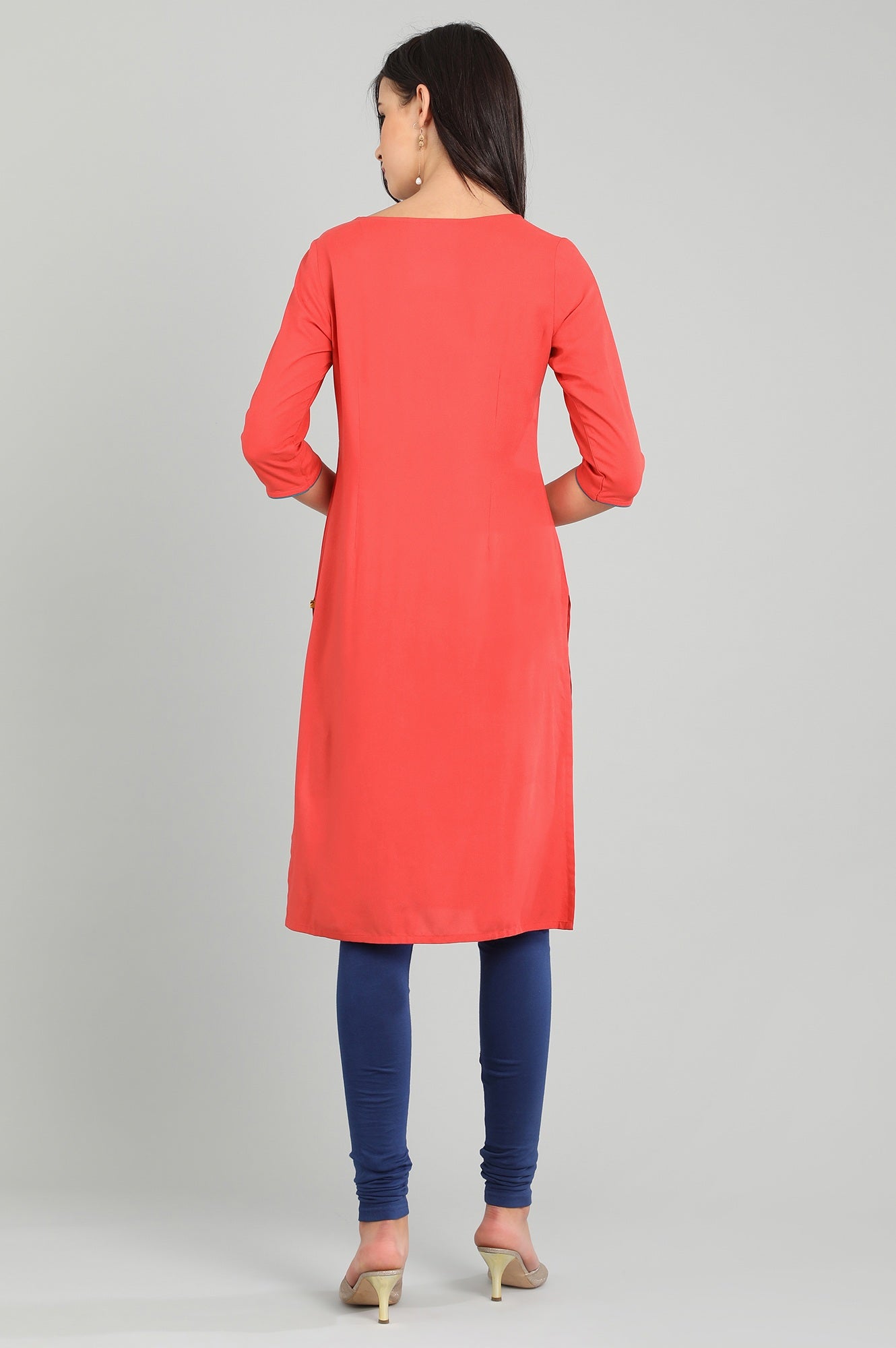 Orange Round Neck Solid kurta