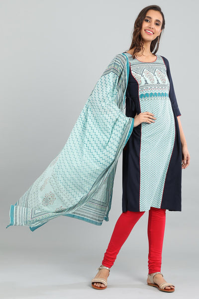 Blue Round Neck Printed kurta