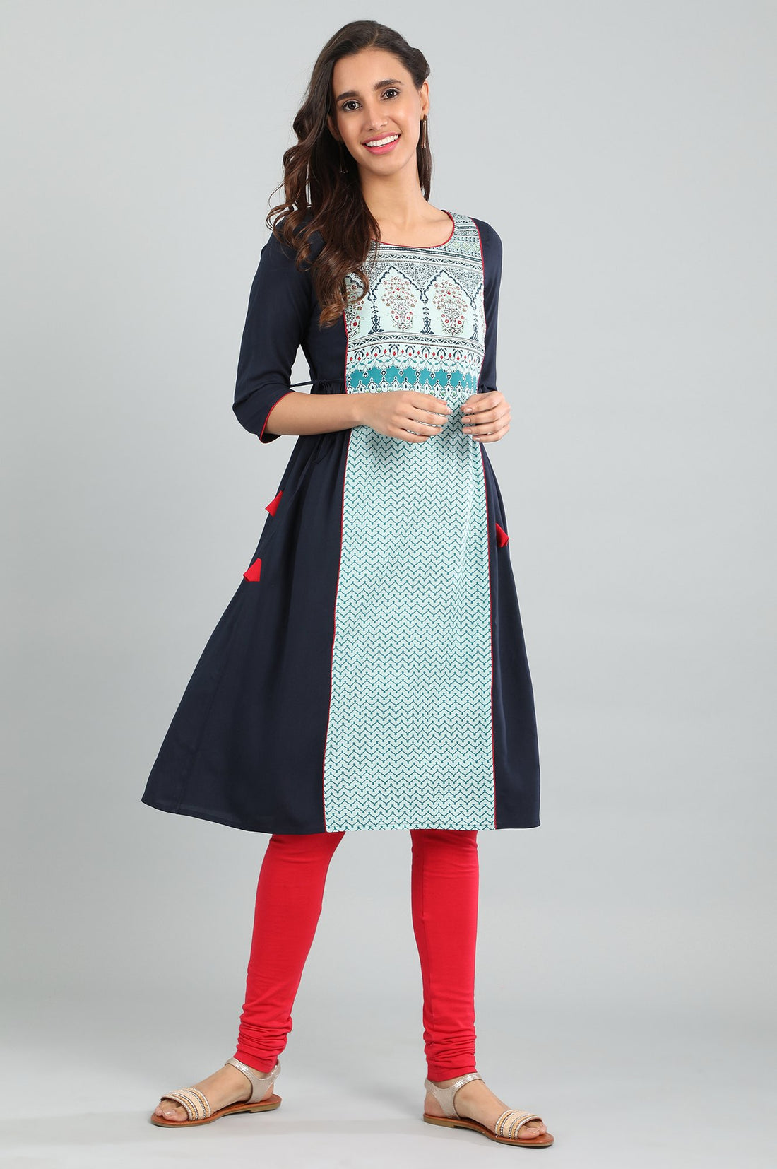 Blue Round Neck Printed kurta
