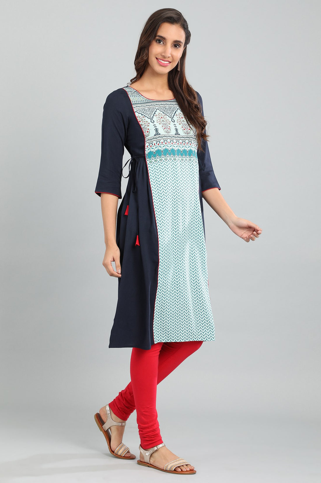 Blue Round Neck Printed kurta