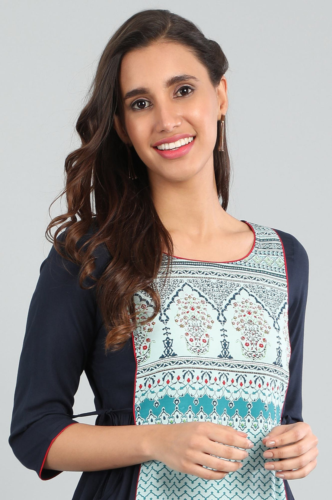 Blue Round Neck Printed kurta