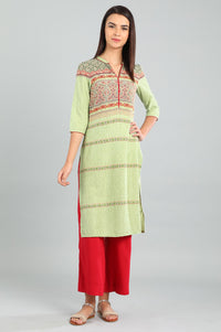 Green Band Collar Printed kurta