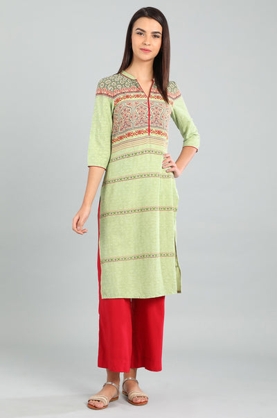 Green Band Collar Printed kurta