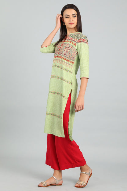 Green Band Collar Printed kurta