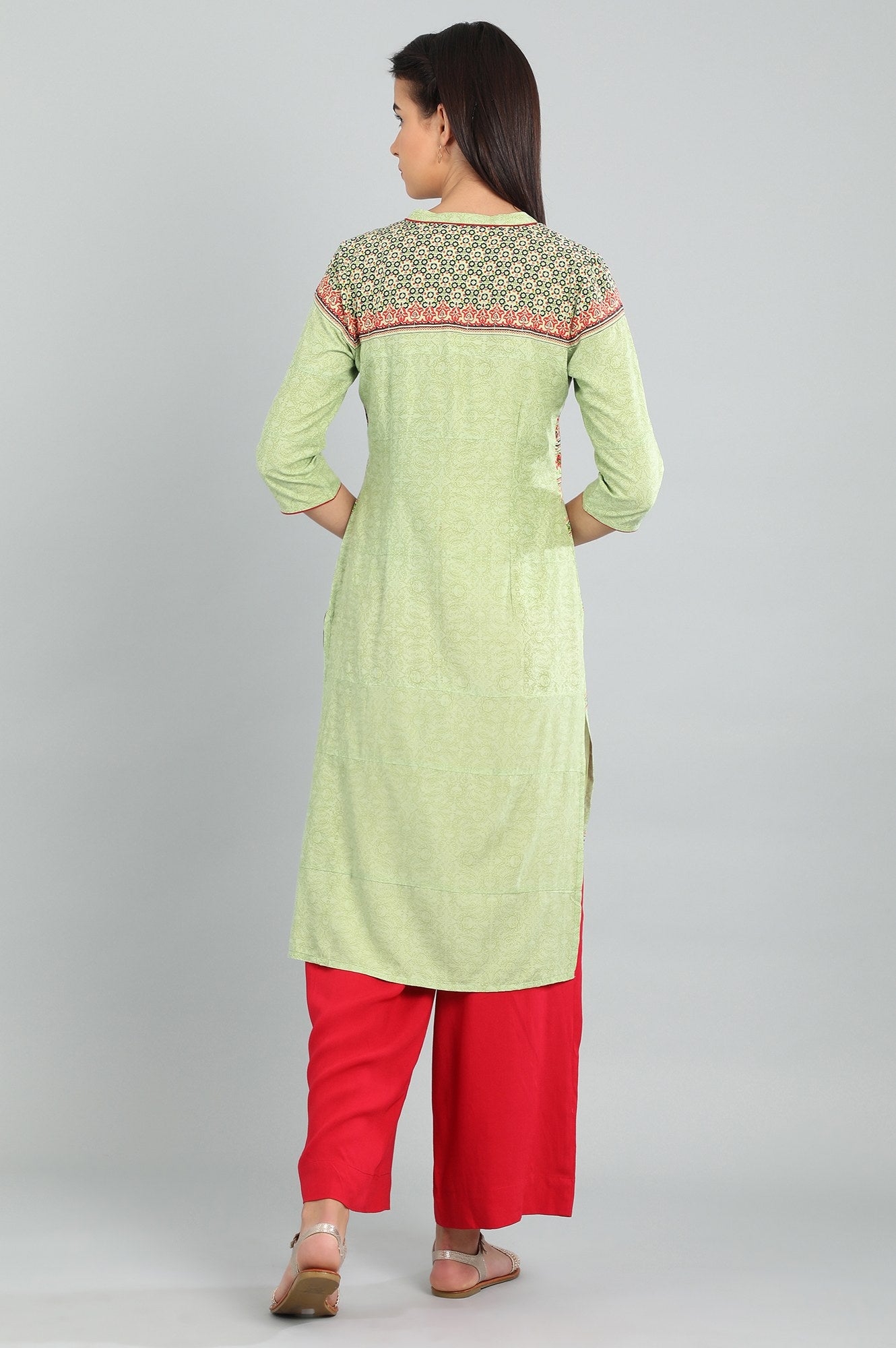 Green Band Collar Printed kurta