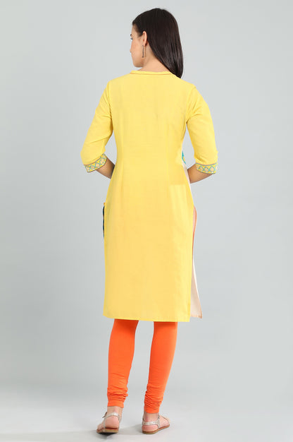 Yellow Band Collar Printed kurta