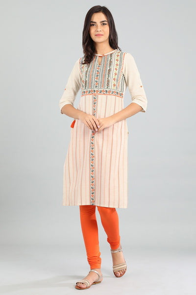 Ecru Band Collar Printed kurta