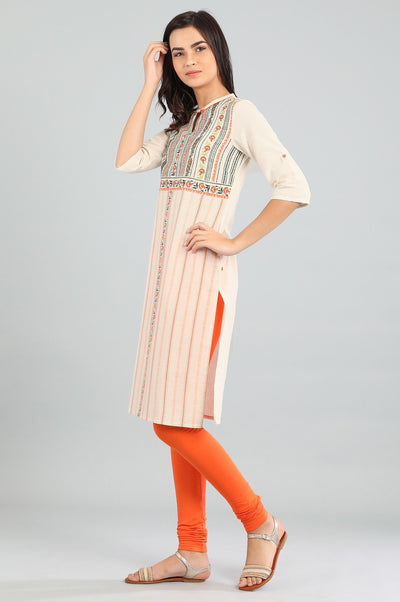 Ecru Band Collar Printed kurta
