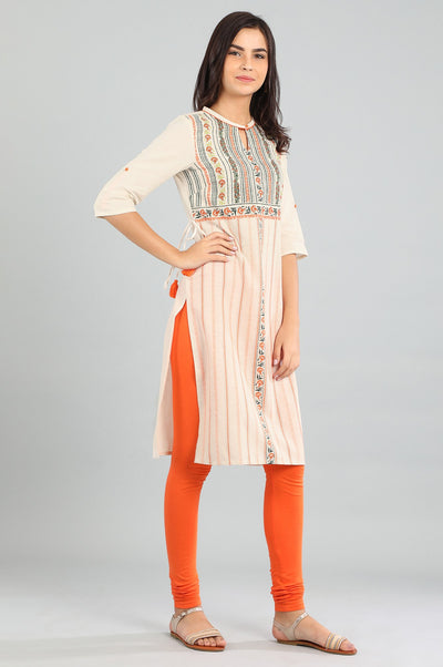 Ecru Band Collar Printed kurta