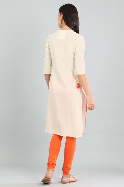 Ecru Band Collar Printed kurta