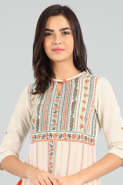 Ecru Band Collar Printed kurta