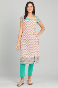Pink Round Neck Printed kurta
