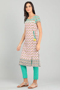 Pink Round Neck Printed kurta