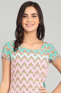 Pink Round Neck Printed kurta