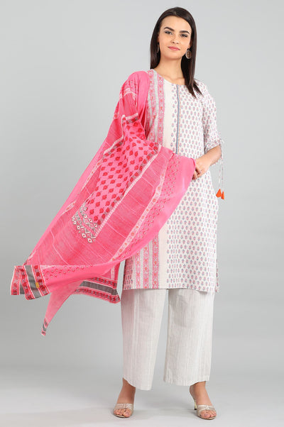 White Round Neck Printed kurta