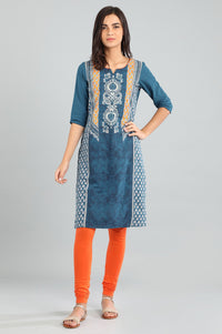 Blue Round Neck Printed kurta