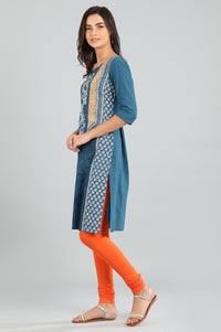 Blue Round Neck Printed kurta
