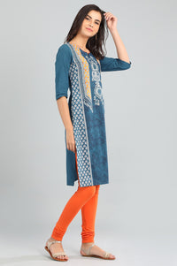 Blue Round Neck Printed kurta