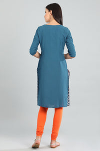 Blue Round Neck Printed kurta