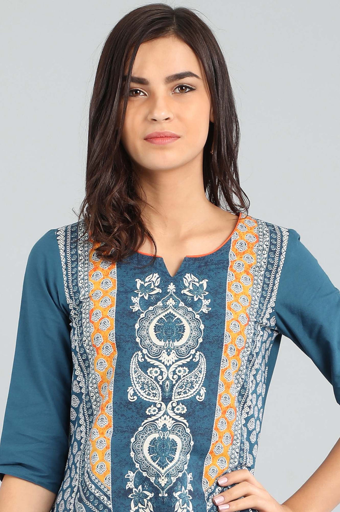 Blue Round Neck Printed kurta