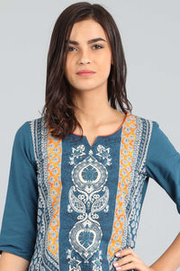Blue Round Neck Printed kurta