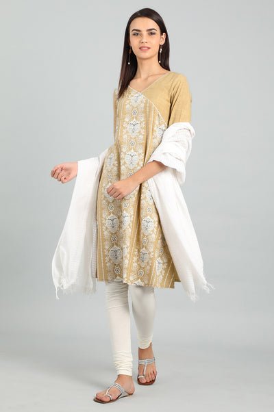 Beige V-Neck Angrakha kurta
