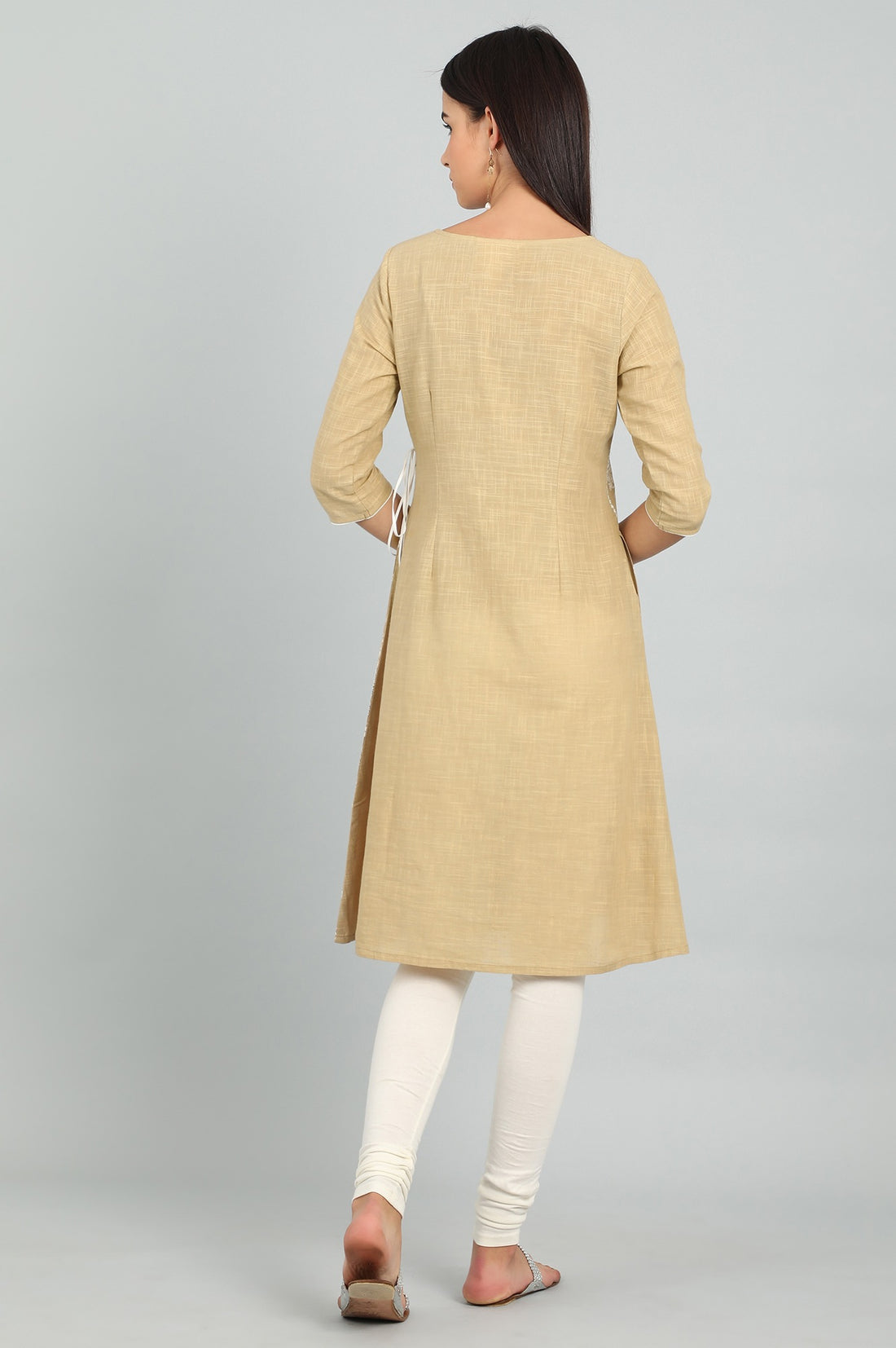 Beige V-Neck Angrakha kurta