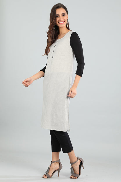 White Round Neck Yarn-dyed kurta