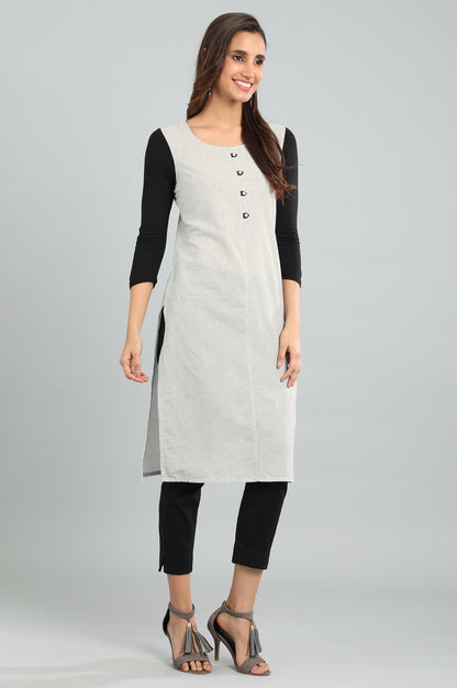 White Round Neck Yarn-dyed kurta